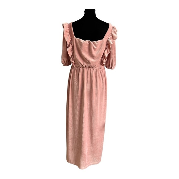 ASOS Corduroy Blush Pink Puff Sleeve Square Neck Midi Dress Prairie Boho Sz 2 - Picture 3 of 7